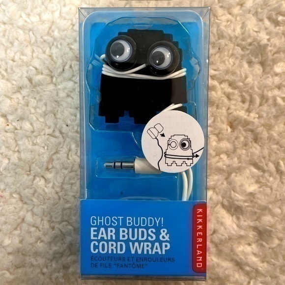 Kikkerland "Ghost Buddy" Ear Buds & Cord Wrap - Picture 1 of 3